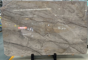 แผ่นหินอ่อนธรรมชาติสีเงินรูท หินอ่อนสีเทาลาซา พร้อมลายเส้นสีน้ำตาลเทาขนาดใหญ่ สำหรับปูพื้น ผนัง บันได โครงการต่างๆ ตัดตามขนาดที่ต้องการ - Product Image 2