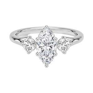 Bague de fiançailles personnalisée pour femme en or jaune 18 carats avec diamant de laboratoire taille marquise et diamants latéraux, style classique - Product Image 2