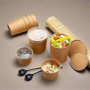 Gobelets à soupe en papier de qualité alimentaire avec couvercles en papier, seau à porridge en papier kraft, bol à soupe rond, boîte à lunch pour la restauration rapide - Product Image 1