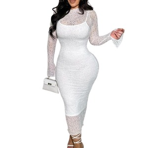 324 28sby exclusivo para verano nuevo Sexy Slim Fit encaje transparente Vestido de manga larga europeo y americano mujeres - Product Image 5