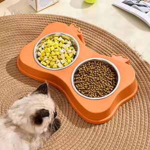 Tugas berat baja tahan karat antiselip mangkuk hewan peliharaan ganda untuk kucing dan anjing makanan dan air Anti tumpah - Product Image 2