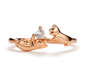 14K gouden & 925 sterling zilveren stapelring met hartvormige zirkoon rhodium plating trendy gepersonaliseerde trouwring voor katten - Product Image 5