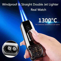 Briquet torche double flamme haute température 2026 Design Watch Clock pour cigares, accessoires pour cigares