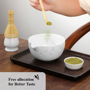 Traditional Japanese 4PC Matcha <b>Tea</b> <b>Set</b> Ceramic Bowl & PP Whisk with Flower Pattern for Home <b>Tea</b> Ceremony - Product Image 5
