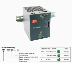 MEAN WELL Série <span class=keywords><strong>XTR</strong></span>/TDR 960W Alimentation industrielle <span class=keywords><strong>ultra</strong></span>-mince sur rail Din 96% Alimentation à découpage PFC haute efficacité - Product Image 4