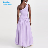 Robe d'été Maxi personnalisée élégante de couleur unie à une épaule sans manches avec poches latérales