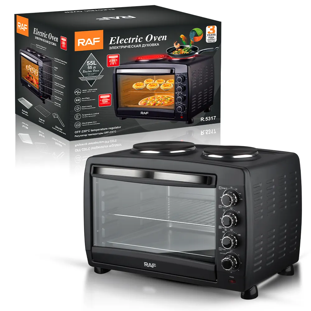 Four électrique de grande capacité 55L pour la cuisson du pain Pizza porte en verre visuel 2 en 1 four maison cuisine