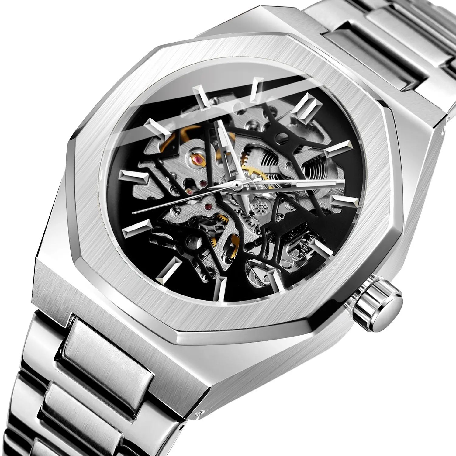 Designer Newest Stainless Steel Skeleton See Through Dial Reloj Hombre Men's Automatic Mechanical Watches