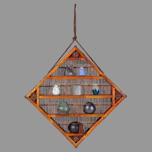 Antique Style Hanging Bamboo Display Shelf Polygon Wall Mounted Storage Rack For Living Room Decor - Product Image 4