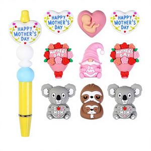 Cuentas de Silicona PVC Planas 3D con Forma de Corazón y Rosa para el Día de la Madre, Cuentas Sueltas para Manualidades con Bolígrafos - Product Image 4