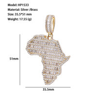 Derniers modèles de bijoux fins plaqué or 14 ct pendentif à breloques bling glacé baguette carte du monde afrique