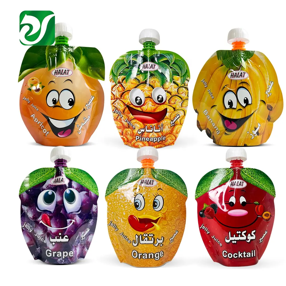 BPA Free sacchetti speciali a forma di frutta Custom succo sacchetto di plastica VMPET laminato beccuccio sacchetto