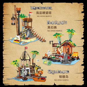 Jie-Star 59159/59160/59161โจรสลัดโครงกระดูกเรือโจรสลัดเกาะโจรสลัดขนาดใหญ่มุมมองถนนโมเดลของเล่นบล็อกอาคารของเล่น - Product Image 4