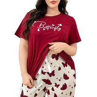 Piyama Wanita Ukuran Besar Kerah Bulat Lengan Pendek Celana Panjang Baju Tidur Bermotif Set Piyama 2 Potong Lembut dan Longgar