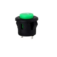 Interruptor de Botón de Latón KAN-38 de 12 mm, Interruptor de Botón para Electrodomésticos, Pequeño, de Plástico, Negro y Verde, con Tecla, 2 Pines, Voltaje Máximo 250v