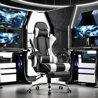 Chaise de jeu d'ordinateur de course ergonomique pivotante en cuir pour hommes bon marché bleue chaise de jeu led Silla Gamer rgb avec repose-pieds
