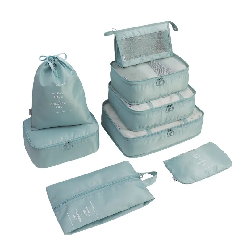 Grey color Shoes cables 8pcs Set Packing Cubes Travel Luggage Packing organizer bag set With Laundry Bag