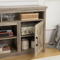 Meuble TV de style fermier avec porte de grange, console de divertissement moderne pour salon, compatible TV jusqu'à 64 pouces, avec espaces de rangement ouverts et fermés