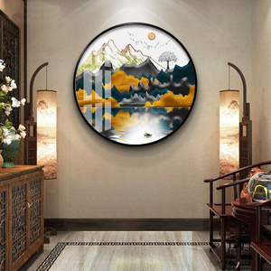Luxe aluminium <span class=keywords><strong>montagne</strong></span> et eau cadre rond paysage abstrait cristal porcelaine peinture mur Art peinture - Product Image 5