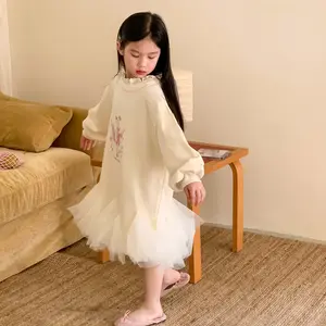 2024韓国デザイン幼児赤ちゃん女の子フリースドレス幼児子供チュチュフリルドレスプリンセス服KM371