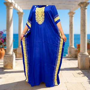 Floral Embroidery Bohemian <b>Kaftan</b> for Women <b>Summer</b> & Spring Handmade Cotton Long Dress Lace Decoration Floor-Length Sleeved Work - Product Image 4
