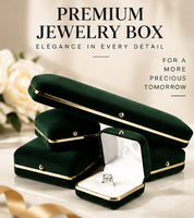 Boîte à bijoux élégante en velours de qualité supérieure, fermeture à pression carrée, ton vert foncé, bord doré, logo personnalisé, cadeau de mariage ou de fiançailles