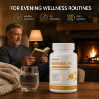 Capsules de magnésium à marque privée OEM, apaisement quotidien, bien-être musculaire, nutrition minérale, 90 unités, fabricant de compléments alimentaires