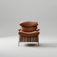 Retro Echtleder Klappbarer Sessel, Luxuriöser Relaxsessel für Wohnzimmer, Designer-Möbel für Apartments