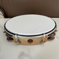 Wooden Color Tambourine Percussion Instrument Tambourine Adjustable 10 Inch Adults Children Hand Drum