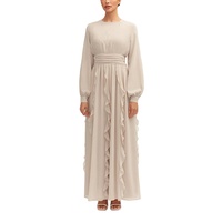 Robe tunique musulmane design personnalisé à col rond Robe plissée en dentelle pour femmes musulmanes élégantes et modestes robes musulmanes