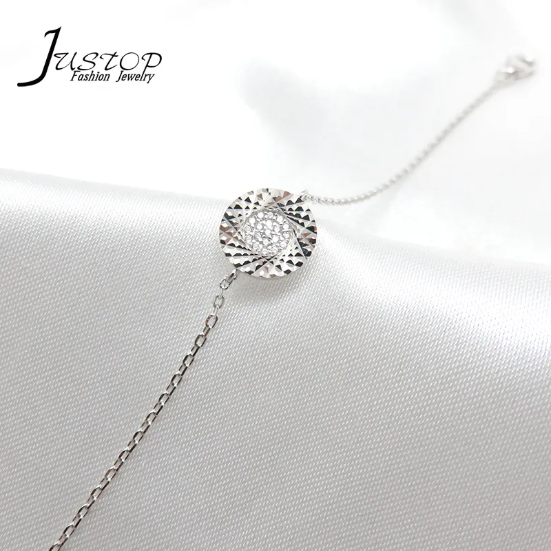 New 925 Sterling Silver Irregular Surface Round Charm Bracelets With CZ