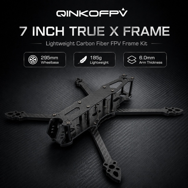 QINKOFPV FPV Accessories 7 Inch Drones Frame Kit 295mm Carbon Fiber True X Lightweight Racing 6mm Arm 185g 30.5mm Stack