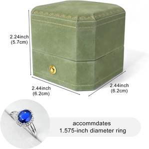 Boîte à bijoux de luxe en velours vert avec logo personnalisé pour pendentif, collier, boucles d'oreilles, bague, emballage cadeau - Product Image 2