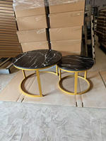 Ensemble de tables basses convertibles en marbre de style ferme européenne, mobilier moderne pour salon avec panneaux métalliques