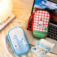 Porte-cartes de voyage avec compartiment en maille double face, porte-monnaie, motif à carreaux, motif animal, étui à cartes portable et fonctionnel