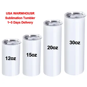 Usa Warehouse 20 Oz 20 Oz 304 Vaso de sublimación al vacío de acero inoxidable Vasos de fondo de borde plano recto con pajita de tapa