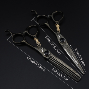 Forbici da Parrucchiere Professionali da 6.0 Pollici con Motivo Damascato Nero e Clip a Tigre, Alta Qualità, Modello HS-032 - Product Image 6