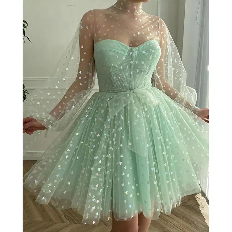 2022 Mint Green Sweetheart Heart Vestidos Para Fiesta Graduation Homecoming Dress Tulle Evening Ball Gown Short Prom Dresses