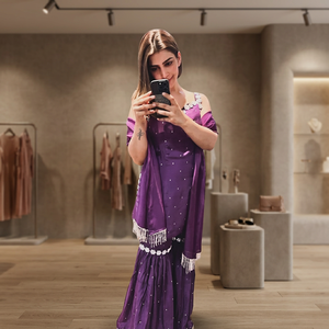 Traje Gharara Chanderi Morado Premium con Delicado Trabajo de Perlas, Secado Rápido, Silueta Elegante para Ocasiones Tradicionales de Fiesta en India - Product Image 1