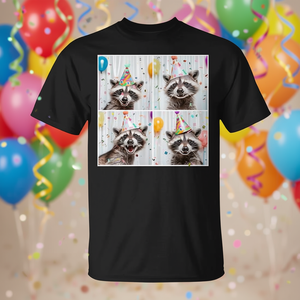 Camiseta Raccoon Photobooth con diseño de sombrero de cumpleaños, unisex, talla pequeña, estampado de animales, regalo divertido para niños y adultos - Product Image 3