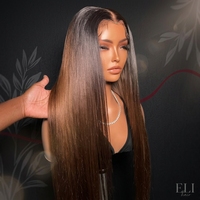 Proveedor de Pelucas de Cabello Vietnamita Natural, Pelucas de Cabello Humano con Frente de Encaje Transparente HD, Color Marrón Ombre, Lisas, Sin Pegamento, para Mujeres Negras