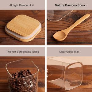 Yolowe homemodern กล่องแก้วใส่ของทรงสี่เหลี่ยมขนาด1150มล. มีฝาปิดทำจากไม้ไผ่โลโก้ห้องครัวตู้กับข้าวที่เก็บอาหารสำหรับงานปาร์ตี้น้ำผึ้ง - Product Image 3