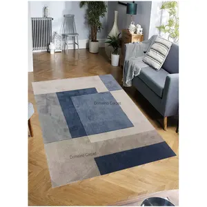 多美诺5x7英尺蓝棕色现代和现代地毯羊毛地毯定制手工制作