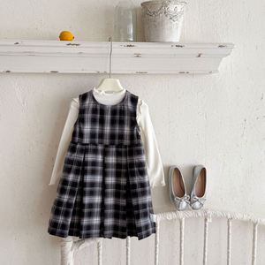 Vestito a Quadri per Bambina, Nuovo Arrivo Autunno 2025, Stile <span class=keywords><strong>Chic</strong></span>, Abito con Gilet per Bambine - Product Image 2