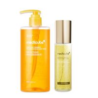 medicube Duo Nettoyant Corporel et Spray Éclat à l'Acide Kojique, Nettoyant Corporel Éclaircissant à l'Acide Kojique et au Curcuma, Sérum Brume Gelée Dorée au Curcuma et aux Vitamines
