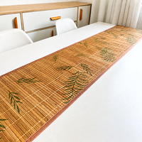 Chemin de table en bambou 180 cm, chemin de table tissé à motif de feuilles, décoration de table à thé, vente en gros OEM, chemin de table en bambou
