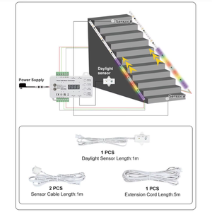 Controlador <span class=keywords><strong>de</strong></span> Iluminación LED para Escaleras <span class=keywords><strong>de</strong></span> 512 Píxeles, DC12V DC24V, <span class=keywords><strong>Sensor</strong></span> <span class=keywords><strong>de</strong></span> <span class=keywords><strong>Movimiento</strong></span> PIR y <span class=keywords><strong>Sensor</strong></span> <span class=keywords><strong>de</strong></span> Luz Diurna, Tira <span class=keywords><strong>de</strong></span> Luz Dinámica <span class=keywords><strong>de</strong></span> <span class=keywords><strong>un</strong></span> Solo Color o RGB - Product Image 5