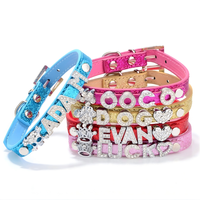Collier pour chien en cuir PU personnalisé avec lettres en strass, réglable, collier pour animaux de compagnie personnalisé pour chiens et chats de petite et moyenne taille, vente en gros