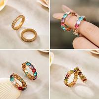 Ensemble de bagues de couple plaquées or avec pierres précieuses multicolores, alliance cocktail et alliance éternité, bijoux statement pour homme et femme
