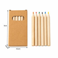 Ensemble de crayons de couleur de poche, 6 pièces, 88 mm, bois naturel, pré-affûtés, fourniture en vrac, emballage cadeau, crayons de couleur miniatures pour le dessin et le coloriage en voyage